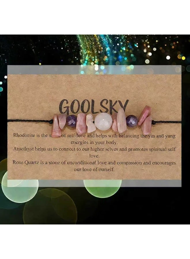 Goolsky 1pc Bohemian Irregular Stone Wish Bracelet with Inspirational Card - Adjustable Rope for Daily Wear or Gift, Amethystite Bracelet|Inspirational Bracelet|Natural Gemstone Bracelet, Bohemian Style - Image 5